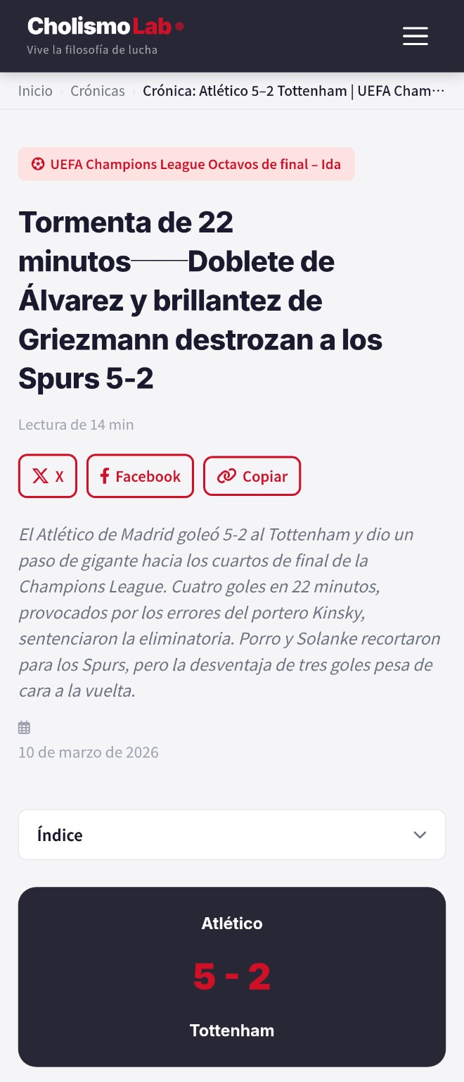 Pantalla de un articulo de cronica