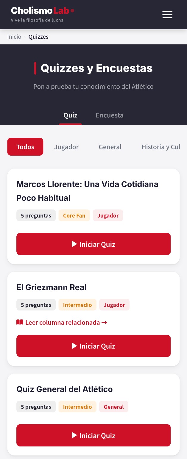 Pagina de quizzes con tarjetas