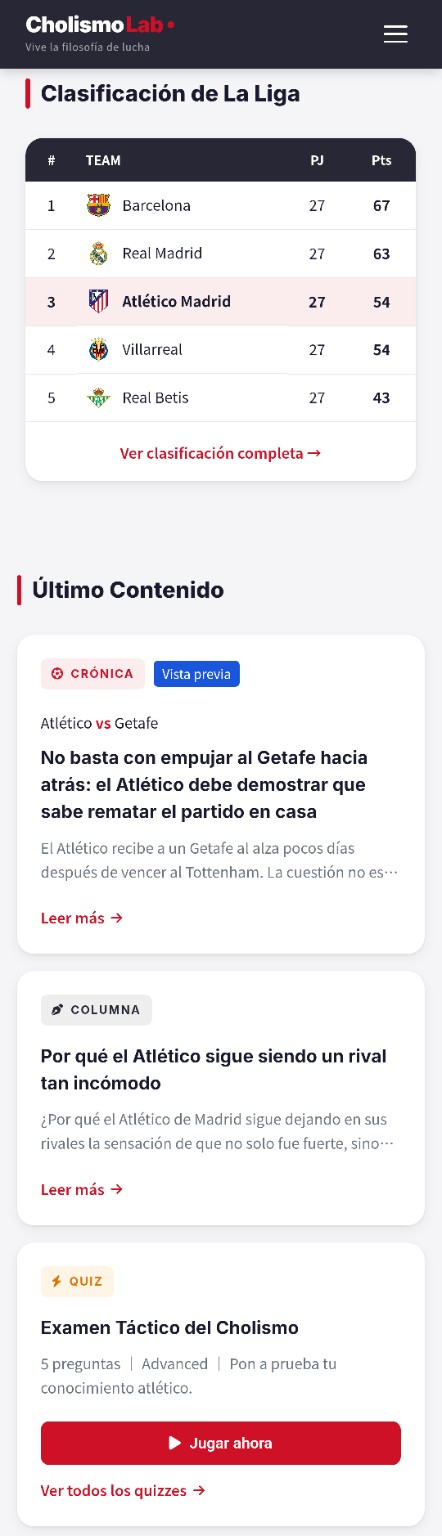 Parte inferior de la portada con la clasificacion y el contenido reciente