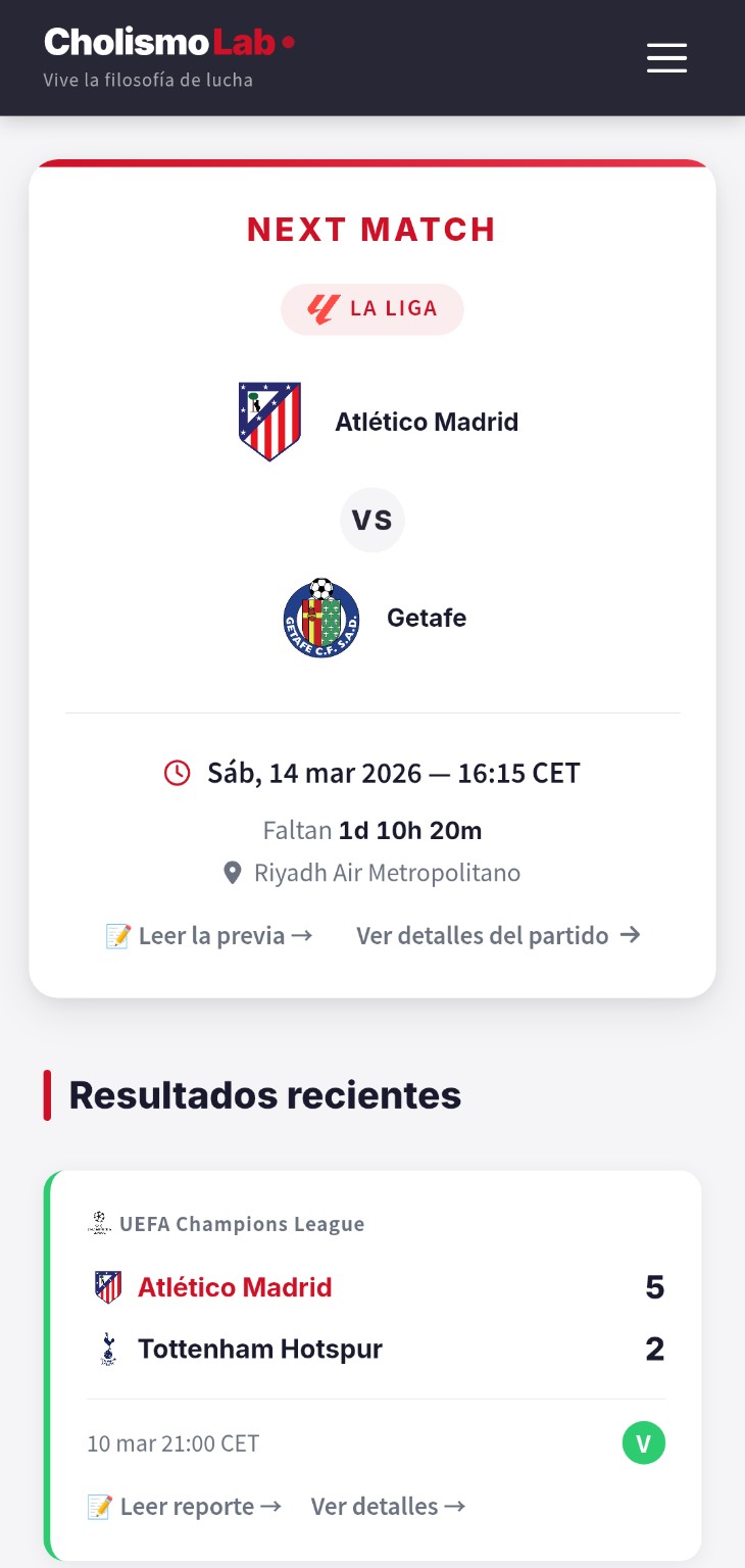 Parte superior de la portada con la guia del partido y los resultados recientes